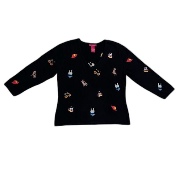 Alexandra Bartlett Sweaters - Vintage Alexandra Bartlett Sweater Women's Sz L Black Summer Beach Preppy Casual